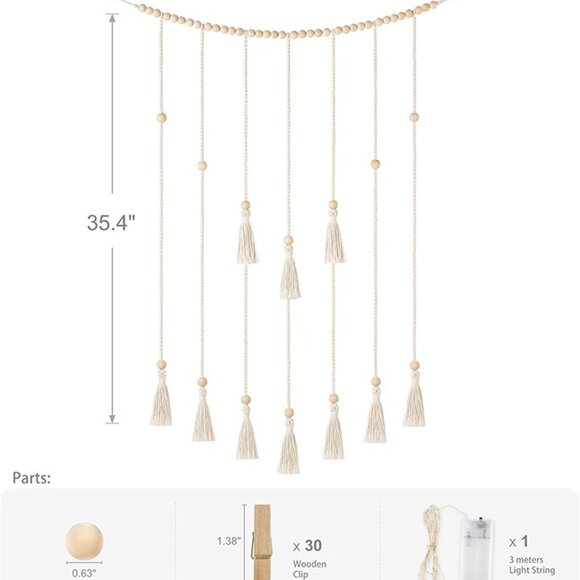 NEW  Macrame Hanging Photo Display Wall Decor with String Lights - Picture 8 of 8